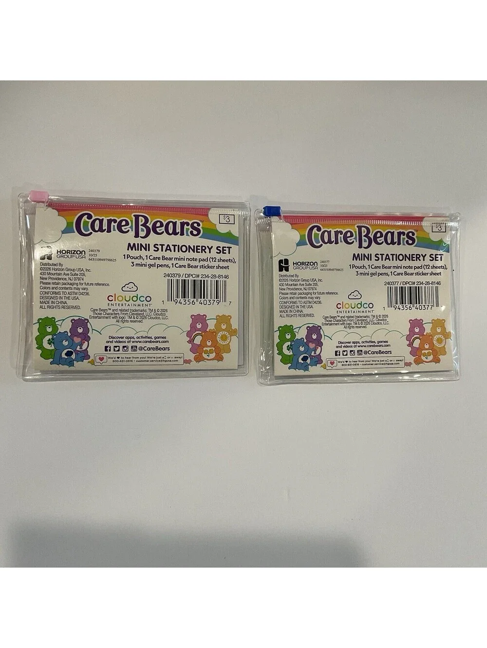 2 New Care Bears mini stationary sets gel pens notepads & stickers